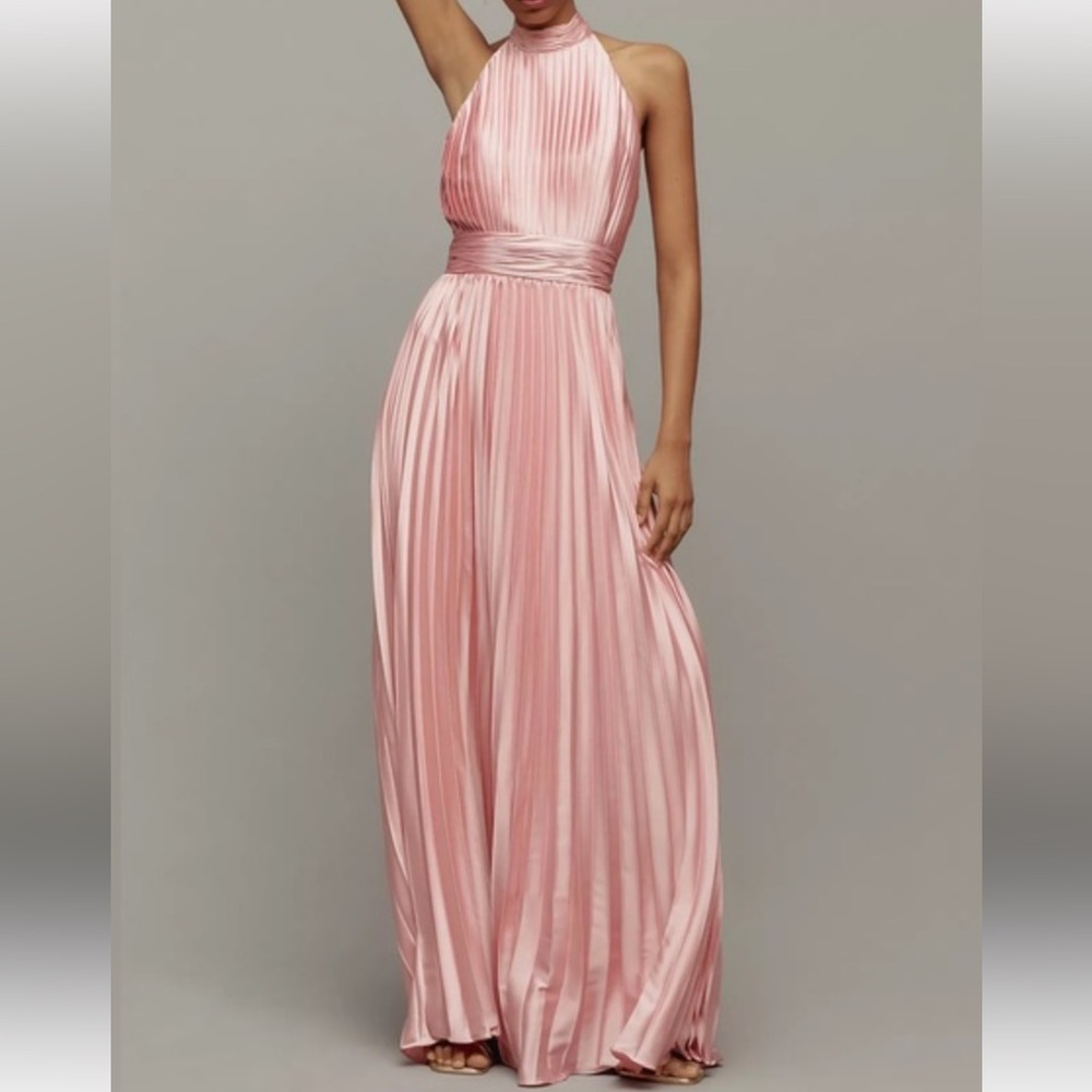 NWT Mac Duggal Sz 14 Blush Halter  Pleated Maxi 26992